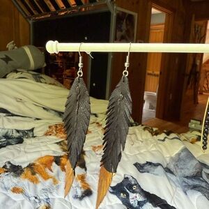 Black and Brown Feather Earrings